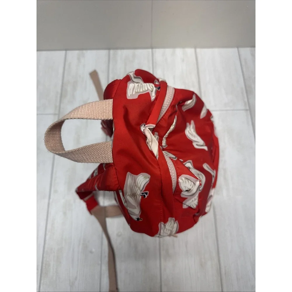 STELLA McCARTNEY Kids Backpack White Swan on Red Nylon Front Pocket